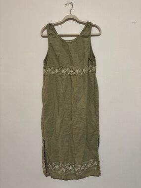 J Jill Green 100% Linen Womens Dress Size MP Maxi Flower Sage Green Resort